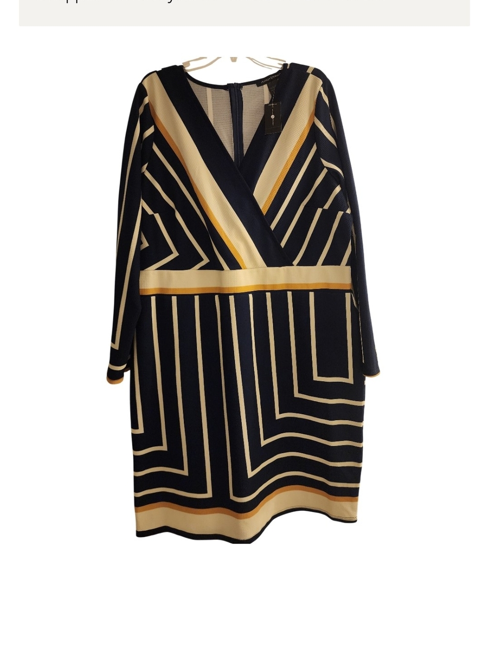 Ashley Stewart Navy and Gold Striped Midi Dress